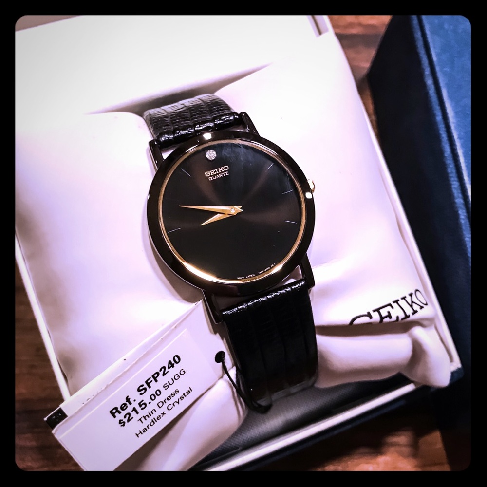 SEIKO SFP240 Black Leather Watch